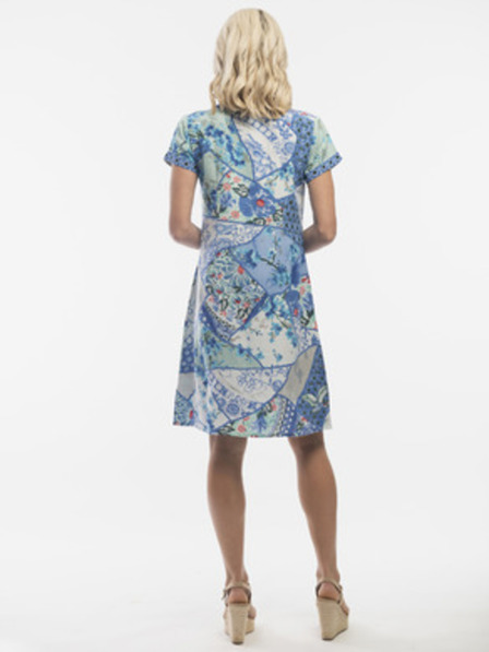 Orientique Orientique kék női virágos, lenvászon női ruha