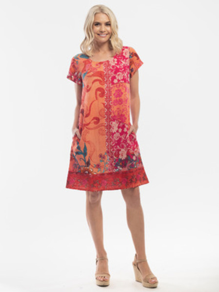 Orientique Piros-narancssárga női mintás ruha