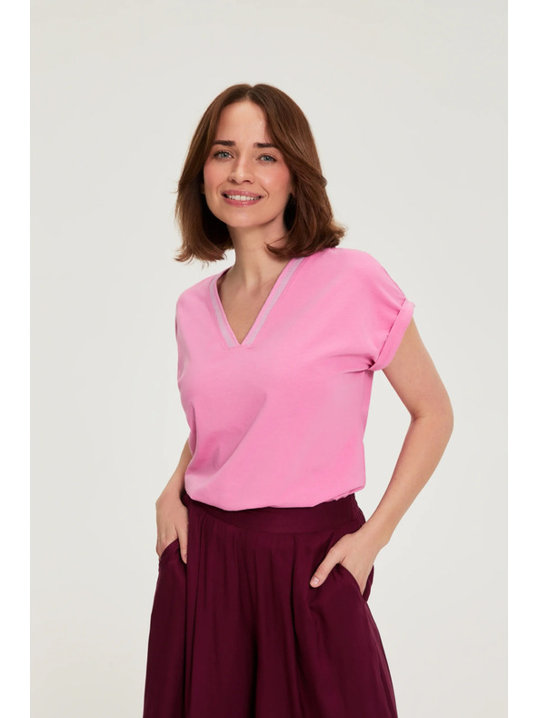 Moodo Pamut póló V nyakkivágással rózsaszín Moodo