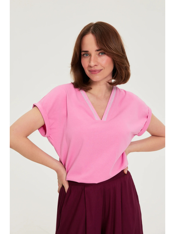 Moodo Pamut póló V nyakkivágással rózsaszín Moodo