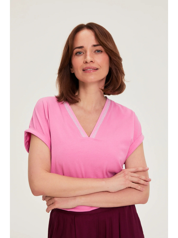 Moodo Pamut póló V nyakkivágással rózsaszín Moodo