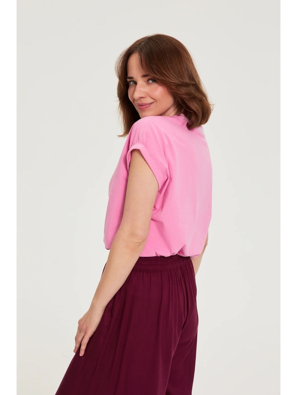 Moodo Pamut póló V nyakkivágással rózsaszín Moodo