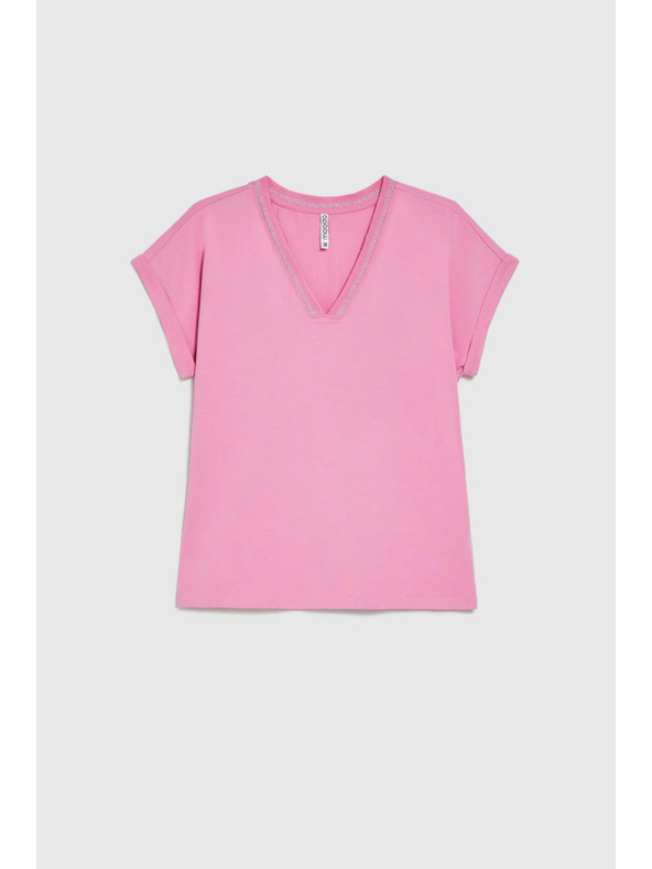Moodo Pamut póló V nyakkivágással rózsaszín Moodo
