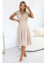 numoco LINDA Selyemszerű légies ruha csipkés nyakkivágással - bézs