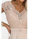 numoco LINDA Selyemszerű légies ruha csipkés nyakkivágással - bézs