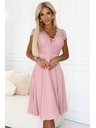 numoco Világos rózsaszín selyem ruha csipkés nyakkivágással