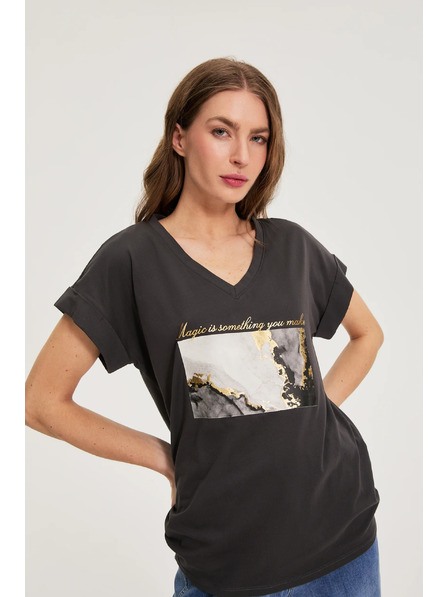 Moodo Mintás pamut blúz szürke Moodo