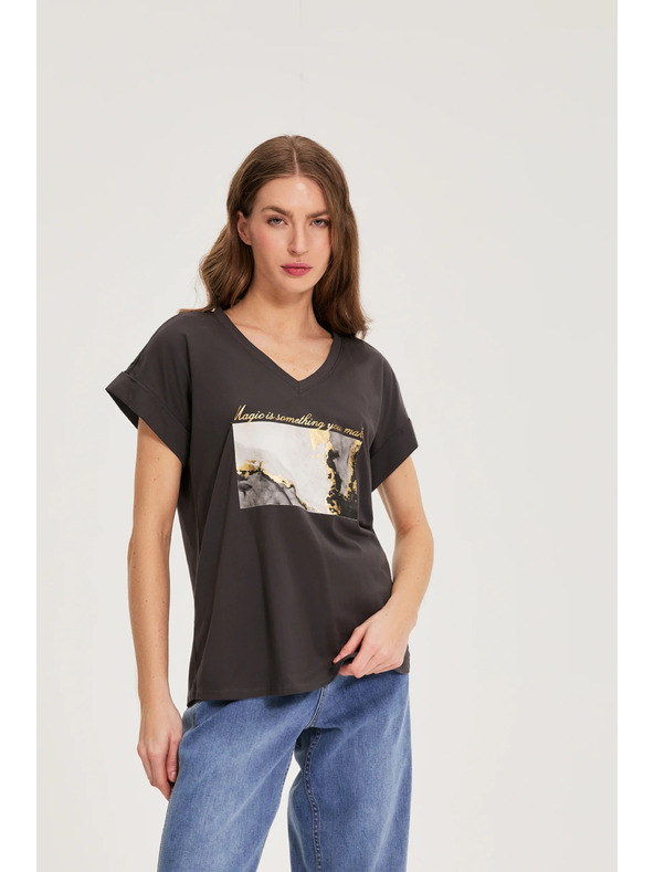 Moodo Mintás pamut blúz szürke Moodo