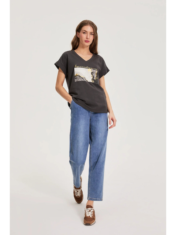 Moodo Mintás pamut blúz szürke Moodo