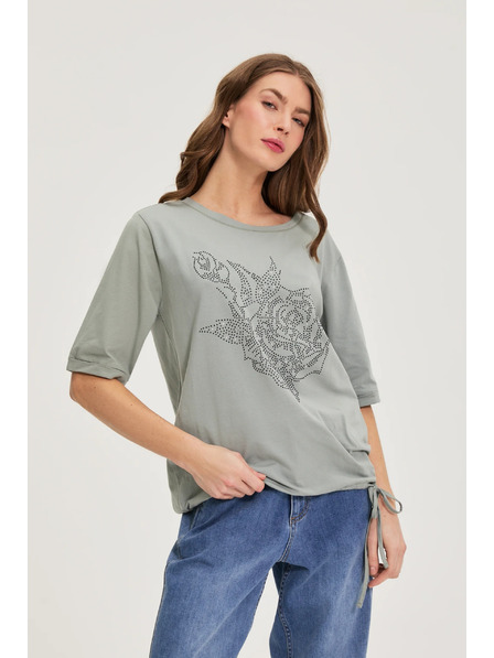 Moodo Gyöngyös pamut blúz olívazöld Moodo