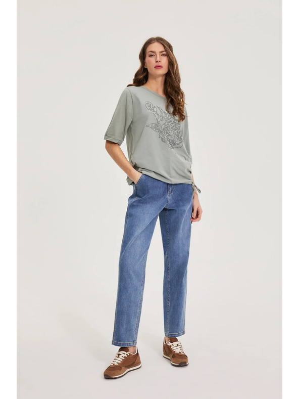 Moodo Gyöngyös pamut blúz olívazöld Moodo