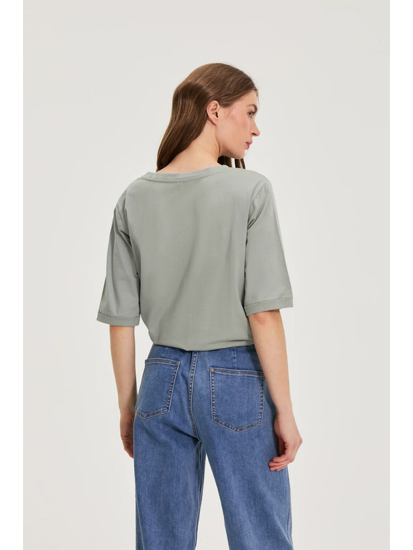 Moodo Gyöngyös pamut blúz olívazöld Moodo