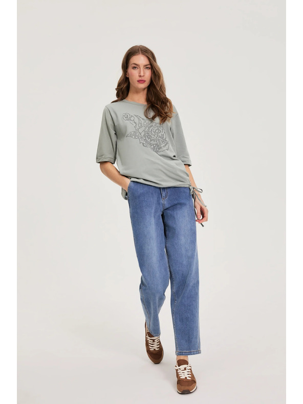 Moodo Gyöngyös pamut blúz olívazöld Moodo