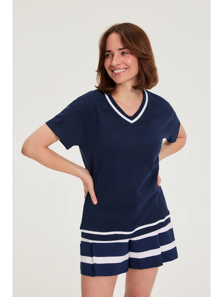 Moodo Blúz V-nyakkivágással sötétkék Moodo