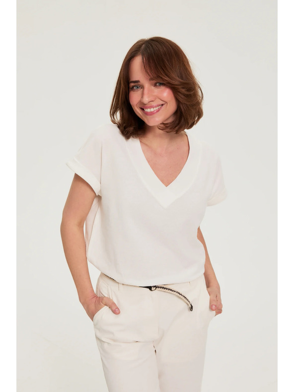 Moodo Pamut blúz V-nyakkivágással fehér Moodo