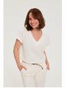 Moodo Pamut blúz V-nyakkivágással fehér Moodo