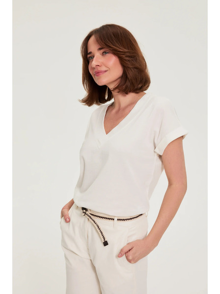 Moodo Pamut blúz V-nyakkivágással fehér Moodo