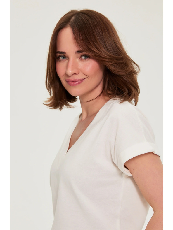 Moodo Pamut blúz V-nyakkivágással fehér Moodo