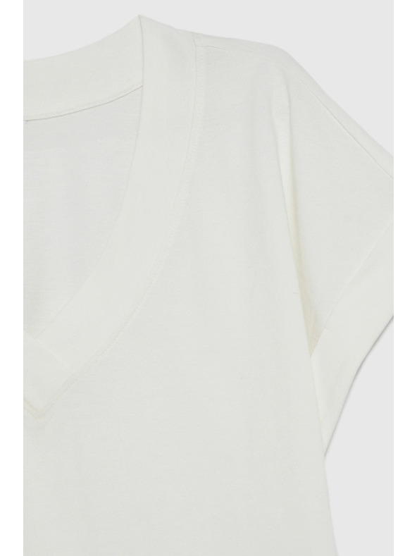 Moodo Pamut blúz V-nyakkivágással fehér Moodo