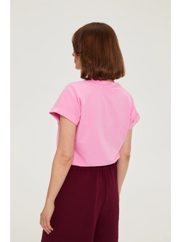 Moodo Pamut blúz V-nyakkivágással rózsaszín Moodo
