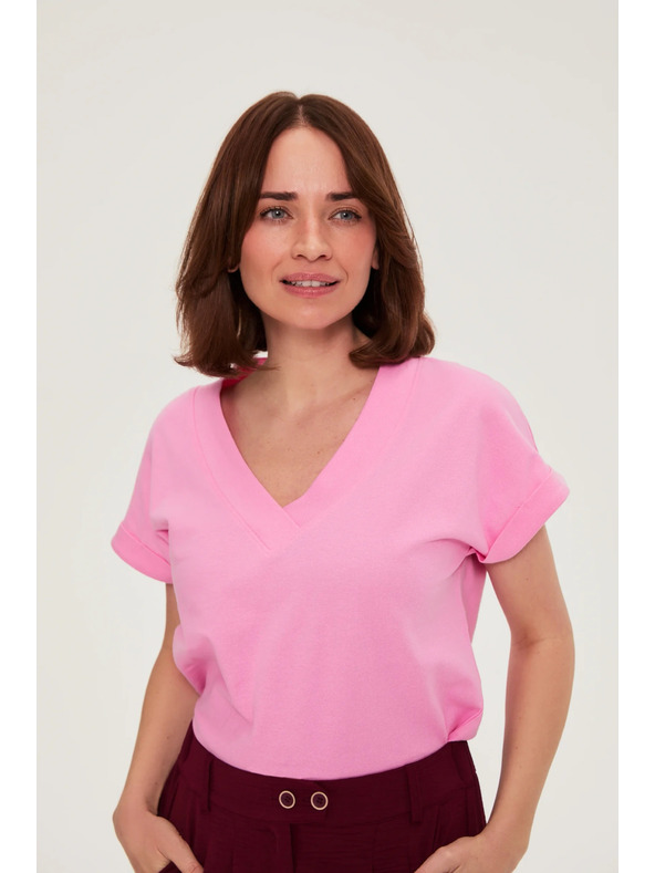 Moodo Pamut blúz V-nyakkivágással rózsaszín Moodo