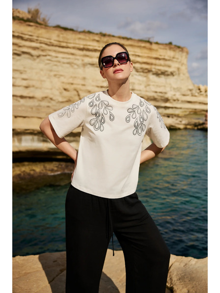 Moodo Fehér pamut blúz nyomattal Moodo