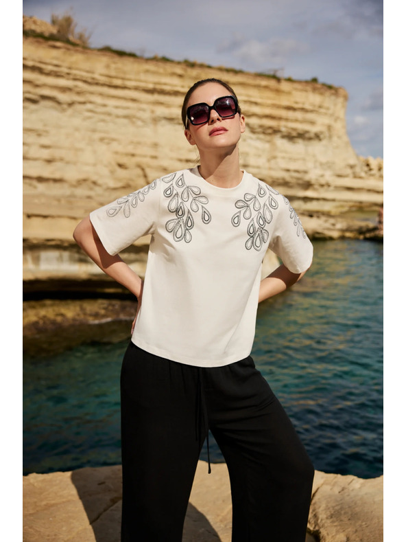 Moodo Fehér pamut blúz nyomattal Moodo