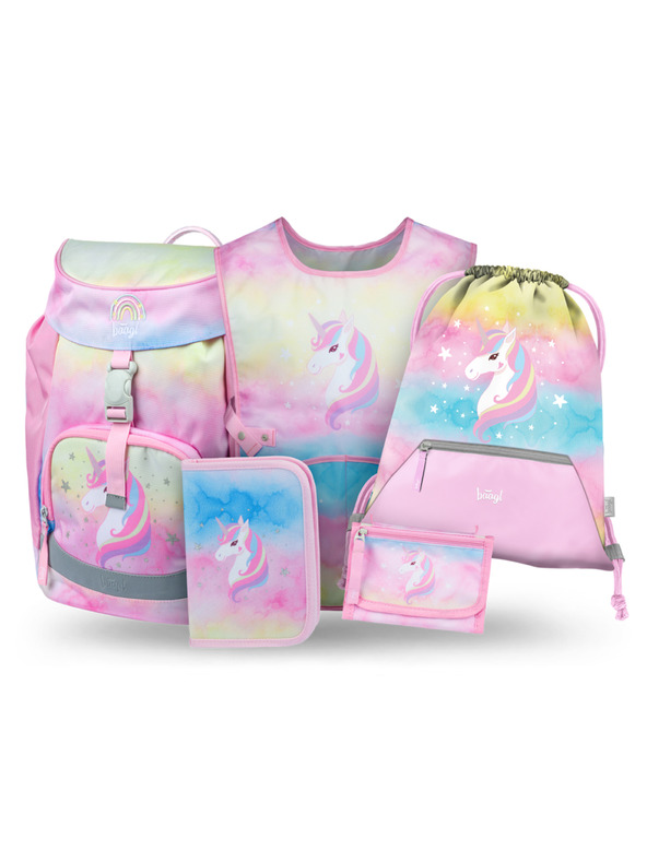 BAAGL  BAAGL SET 5 Airy Rainbow Unicorn: hátizsák, tolltartó, zsák, kötény, pénztárca