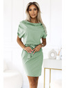 numoco ROXI kényelmes ruha aszimmetrikus szoknyával és övvel - pisztácia