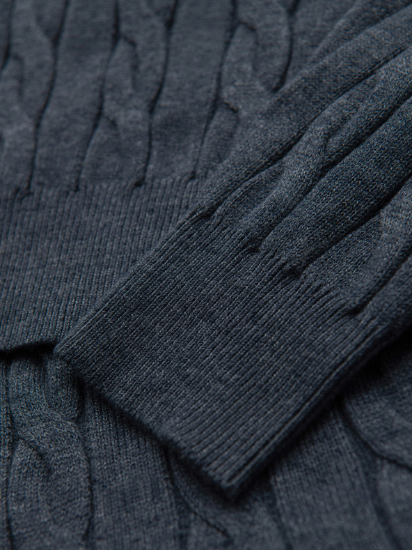 Ombre Clothing Férfi pulóver magasított nyakkal és kockás kötéssel - sötétkék V3 OM-SWTN-0157 Ombre Clothing