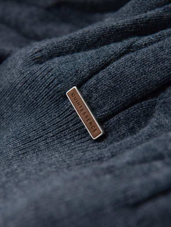 Ombre Clothing Férfi pulóver magasított nyakkal és kockás kötéssel - sötétkék V3 OM-SWTN-0157 Ombre Clothing