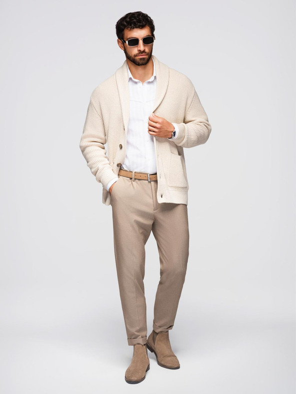 Ombre Clothing Férfi pamut pulóver sálgalléros nyakkivágással - bézs V2 OM-SWCD-0153 Ombre Clothing