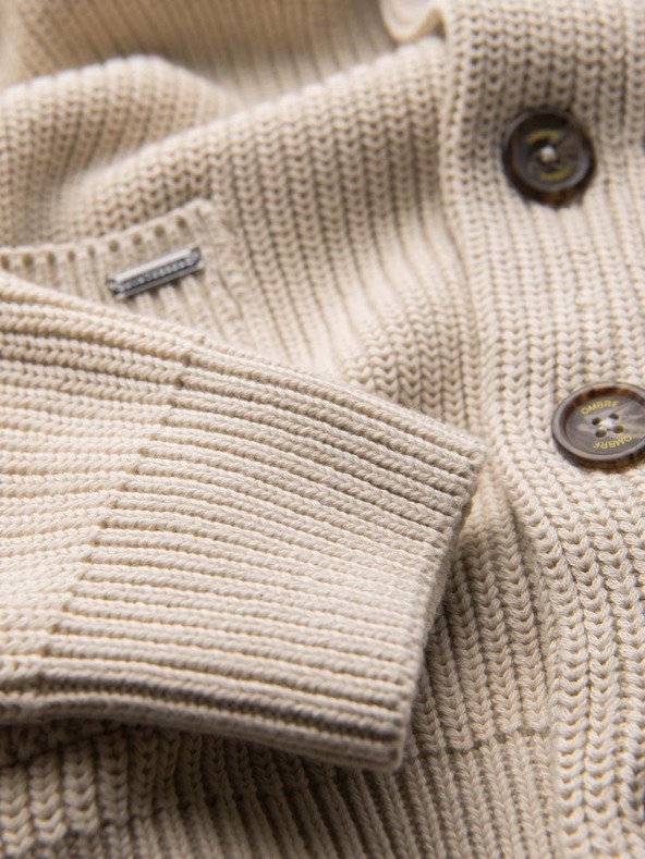 Ombre Clothing Férfi pamut pulóver sálgalléros nyakkivágással - bézs V2 OM-SWCD-0153 Ombre Clothing