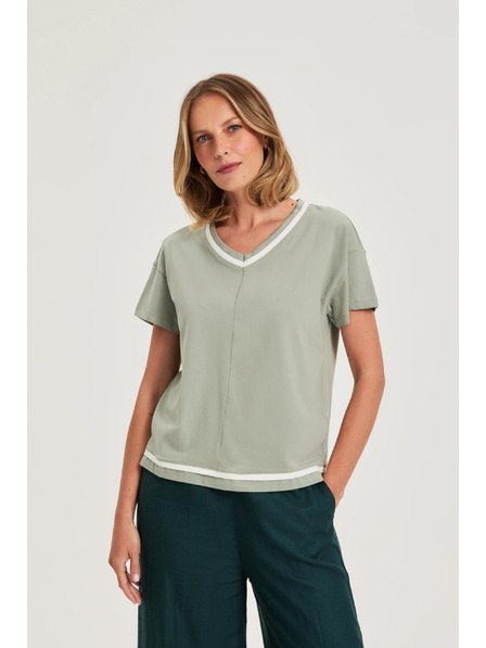Moodo Olívazöld V-nyakú blúz Moodo