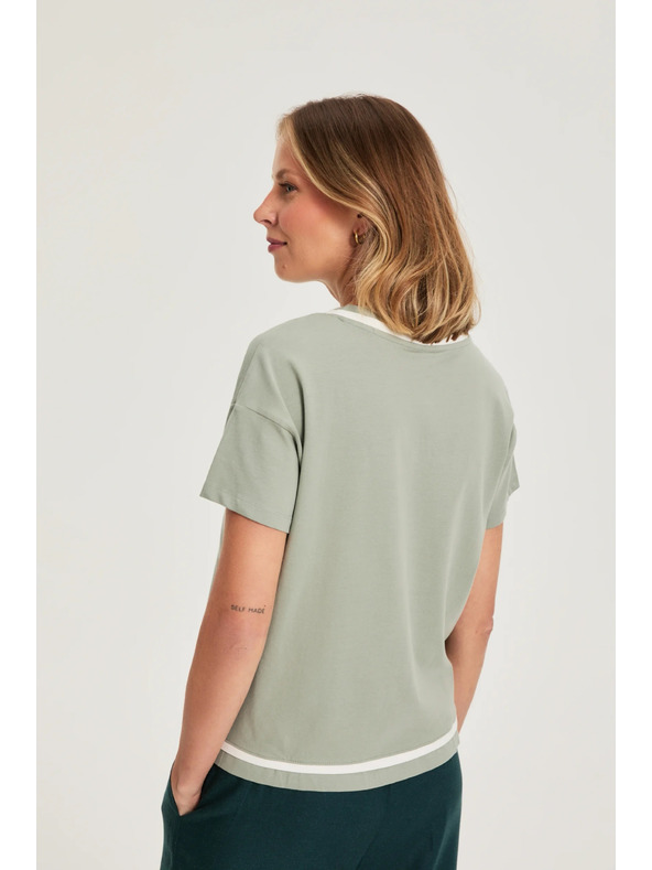 Moodo Olívazöld V-nyakú blúz Moodo