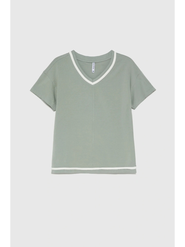 Moodo Olívazöld V-nyakú blúz Moodo