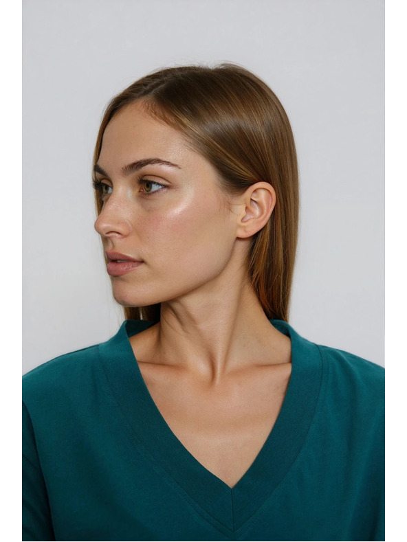 Moodo Pamut póló "V" nyakkivágással zöld Moodo