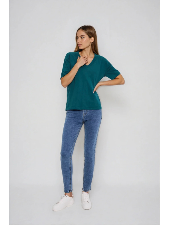 Moodo Pamut póló "V" nyakkivágással zöld Moodo