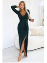 numoco Elegáns hosszú ruha omotó kivágással és hasítással - üvegzöld