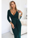 numoco Elegáns hosszú ruha omotó kivágással és hasítással - üvegzöld