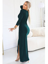 numoco Elegáns hosszú ruha omotó kivágással és hasítással - üvegzöld