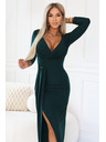 numoco Elegáns hosszú ruha omotó kivágással és hasítással - üvegzöld
