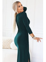 numoco Elegáns hosszú ruha omotó kivágással és hasítással - üvegzöld