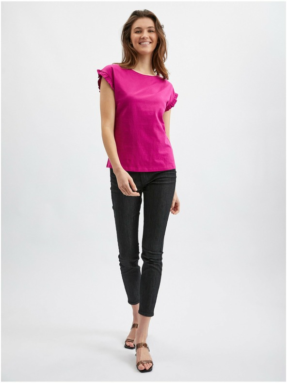 Orsay ORSAY sötétrózsaszín fodros női póló