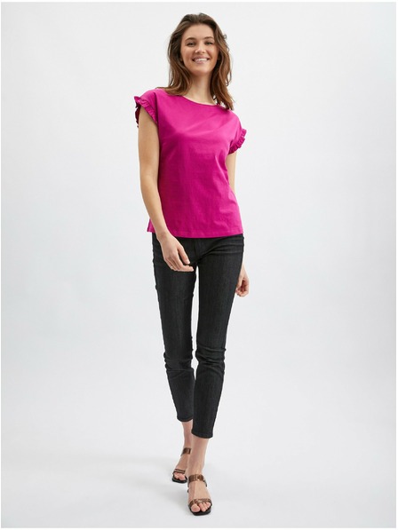 Orsay ORSAY sötétrózsaszín fodros női póló