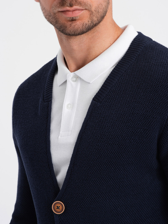 Ombre Clothing Sötétkék férfi kardigán zsebekkel Ombre ruházat