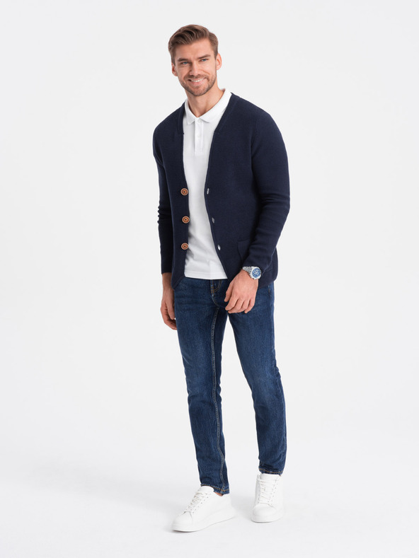 Ombre Clothing Sötétkék férfi kardigán zsebekkel Ombre ruházat