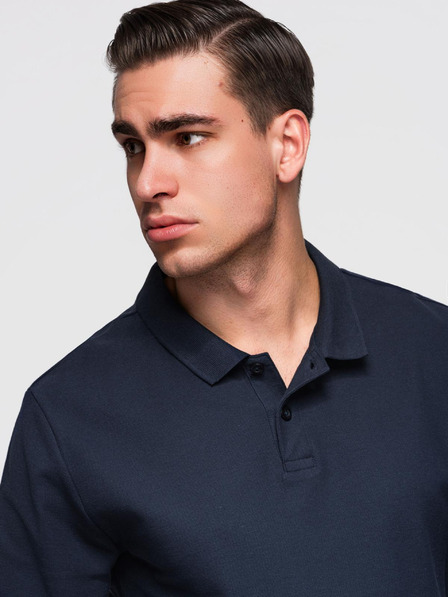 Ombre Clothing Férfi BASIC póló hosszú ujjal és polo nyakkal - sötétkék V3 OM-POBL-0162 Ombre Clothing