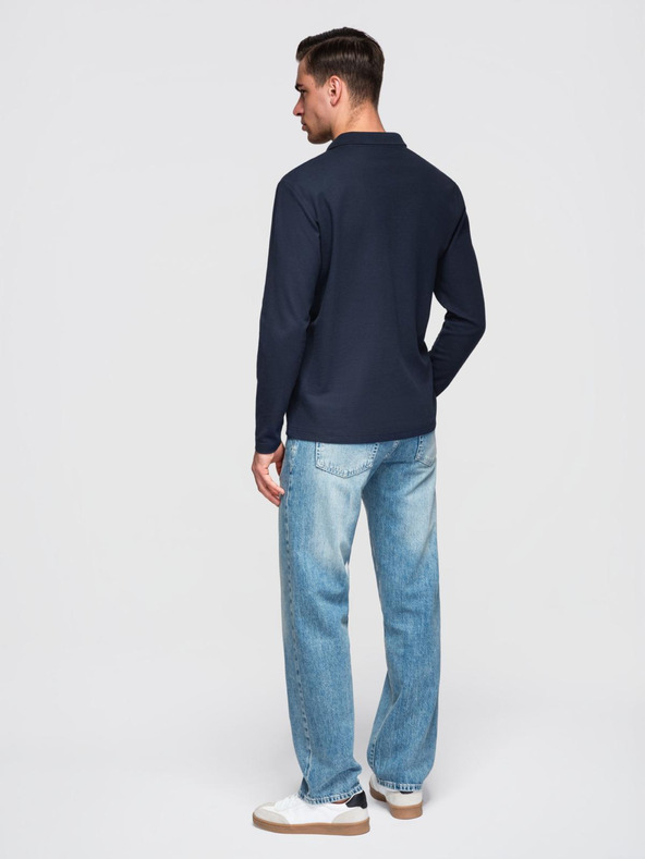 Ombre Clothing Férfi BASIC póló hosszú ujjal és polo nyakkal - sötétkék V3 OM-POBL-0162 Ombre Clothing