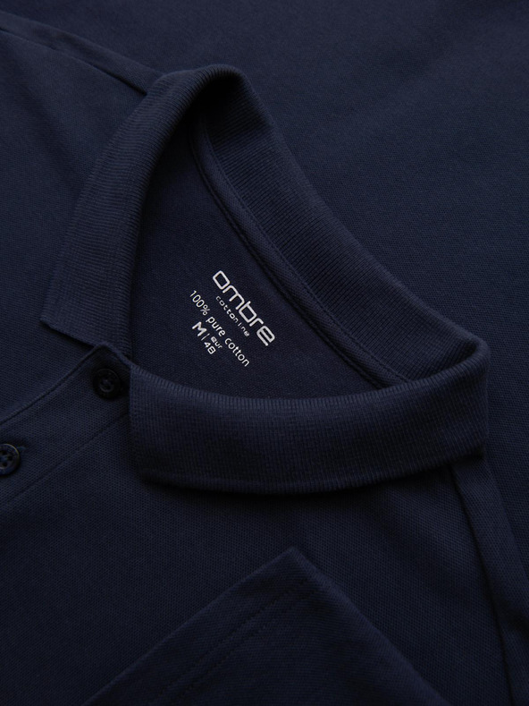 Ombre Clothing Férfi BASIC póló hosszú ujjal és polo nyakkal - sötétkék V3 OM-POBL-0162 Ombre Clothing